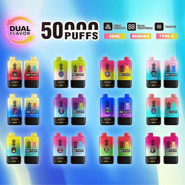 Bang King 50000 50k Züge 2% 3% 5% Nikotin Doppelter Geschmack Lcd-display Einweg-e-zigarette