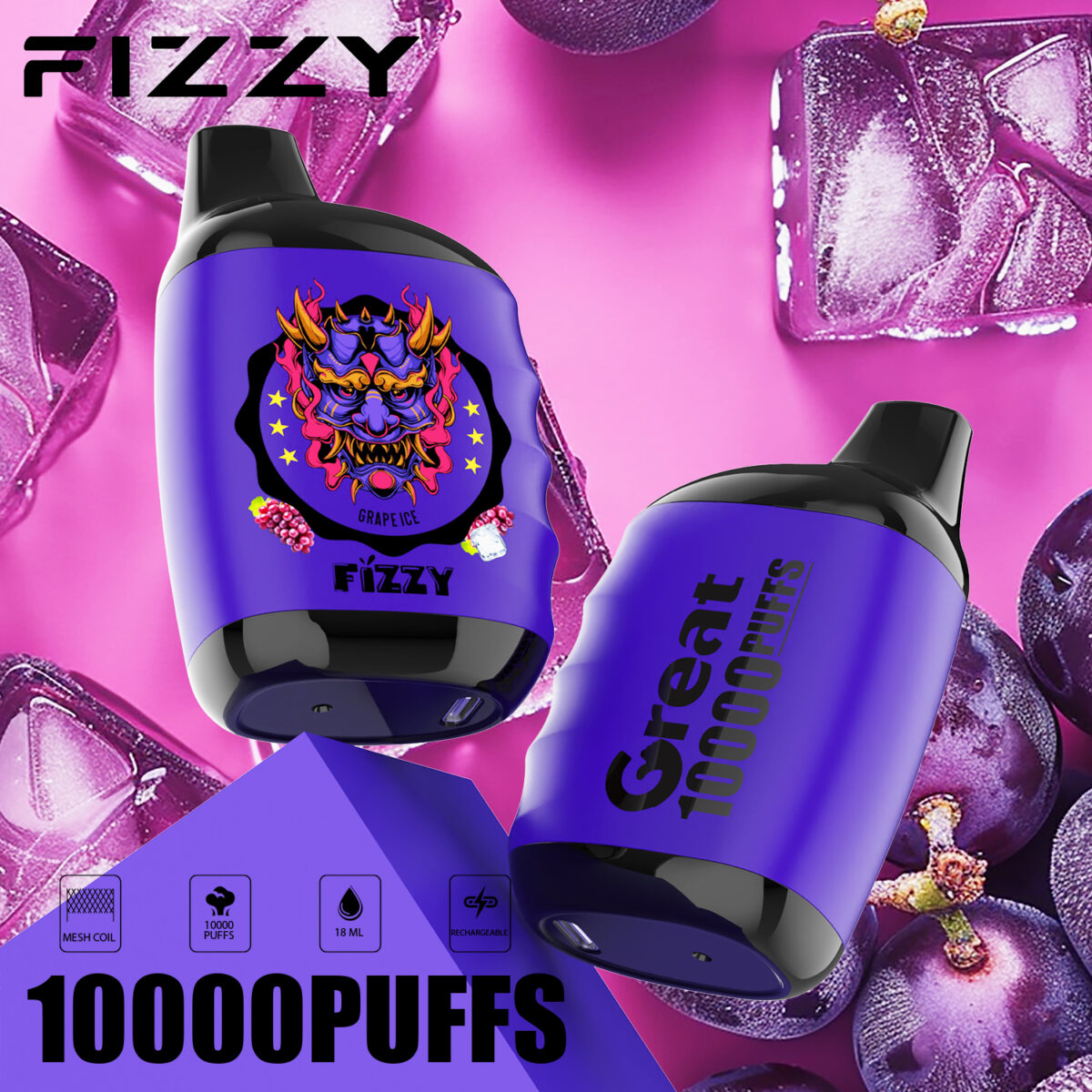 Fizzy Great 10000 10k Züge 2% 5% Nikotin Originalausgabe Einweg-e-zigarette