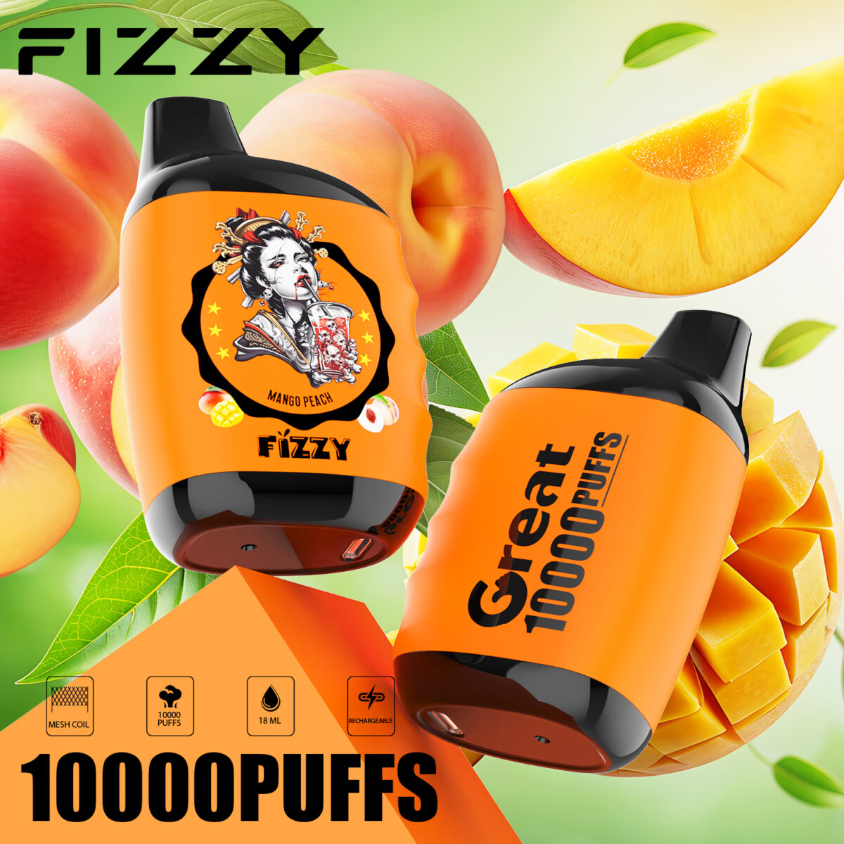 Fizzy Great 10000 10k Züge 2% 5% Nikotin Originalausgabe Einweg-e-zigarette
