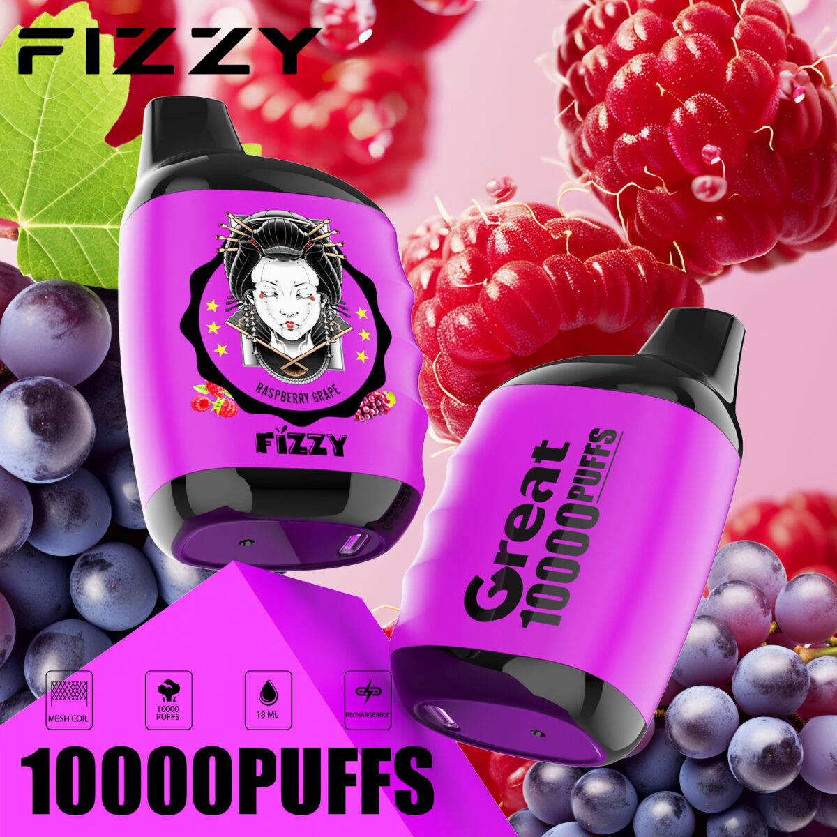 Fizzy Great 10000 10k Züge 2% 5% Nikotin Originalausgabe Einweg-e-zigarette
