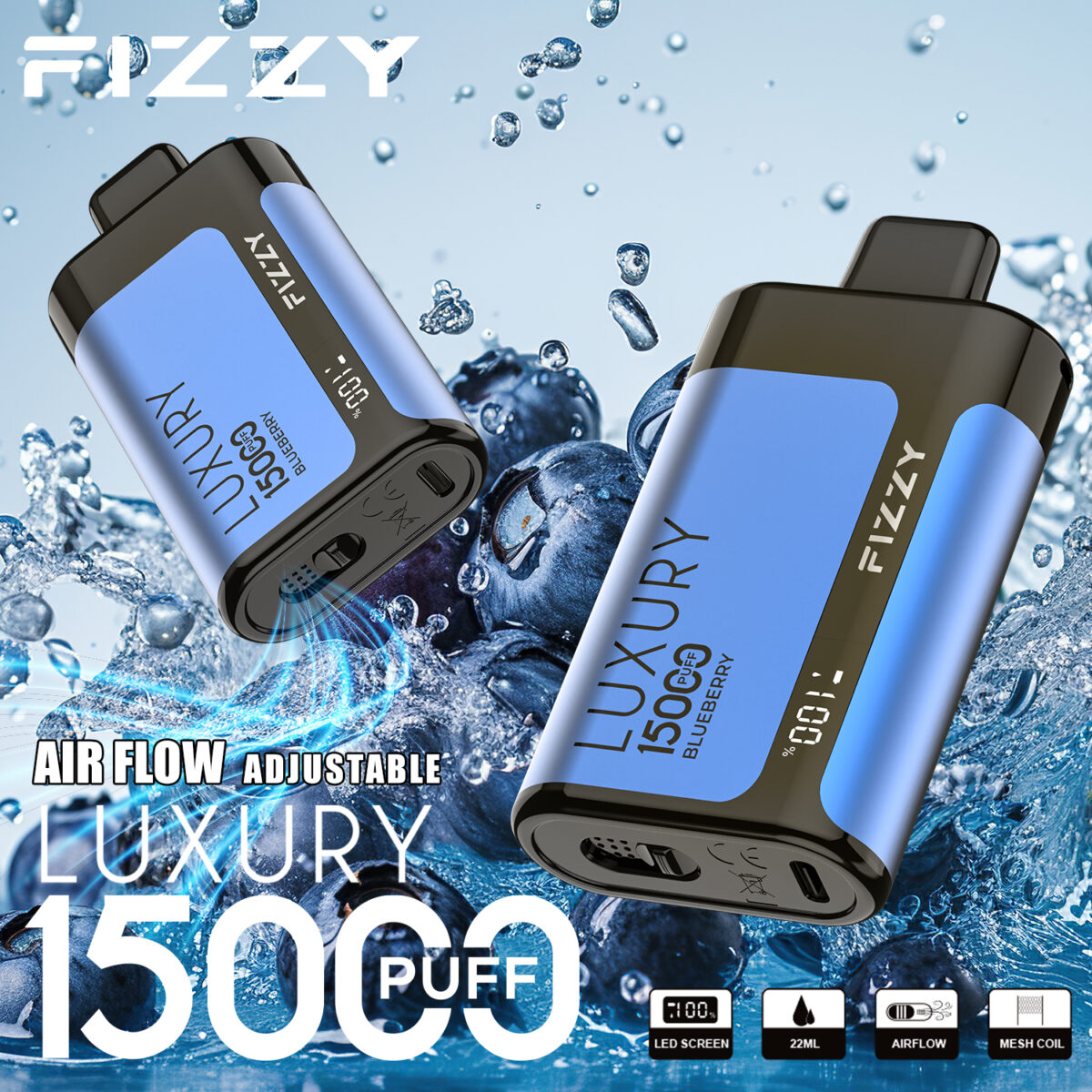 Fizzy Luxury 15000 15k Züge 22ml Original Edition Lcd-anzeige Einweg-e-zigarette