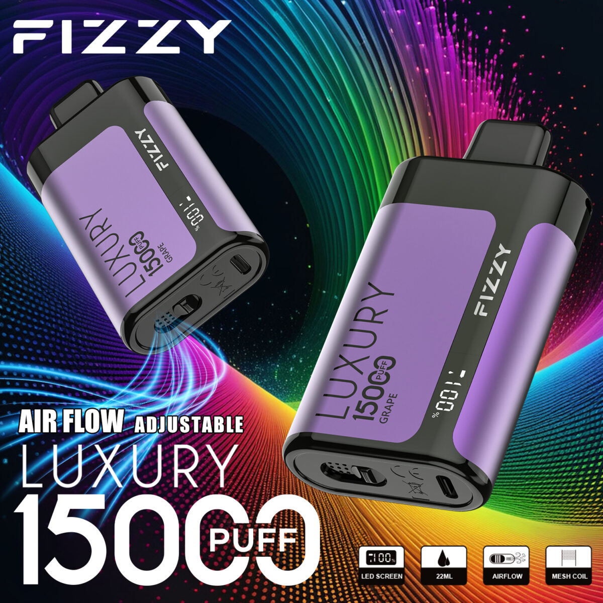 Fizzy Luxury 15000 15k Züge 22ml Original Edition Lcd-anzeige Einweg-e-zigarette