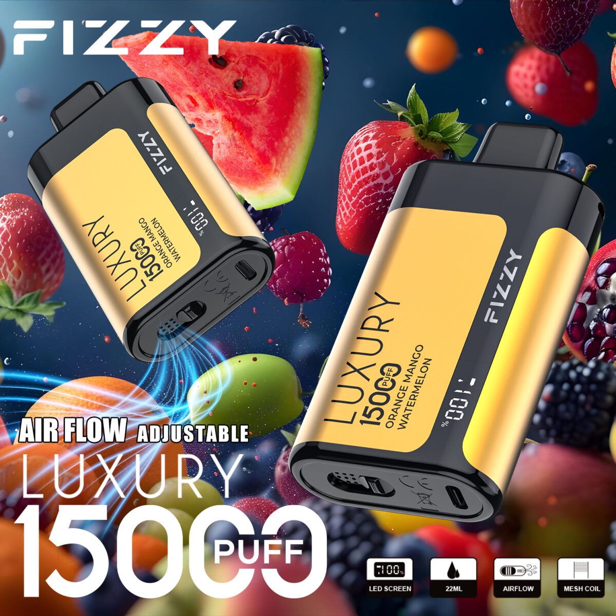 Fizzy Luxury 15000 15k Züge 22ml Original Edition Lcd-anzeige Einweg-e-zigarette