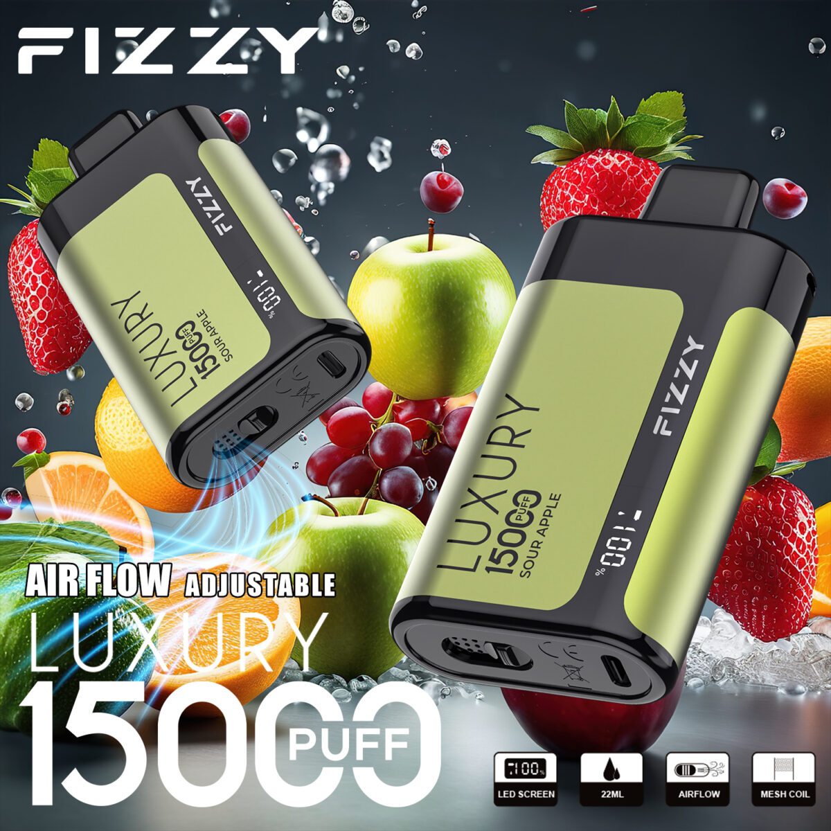 Fizzy Luxury 15000 15k Züge 22ml Original Edition Lcd-anzeige Einweg-e-zigarette