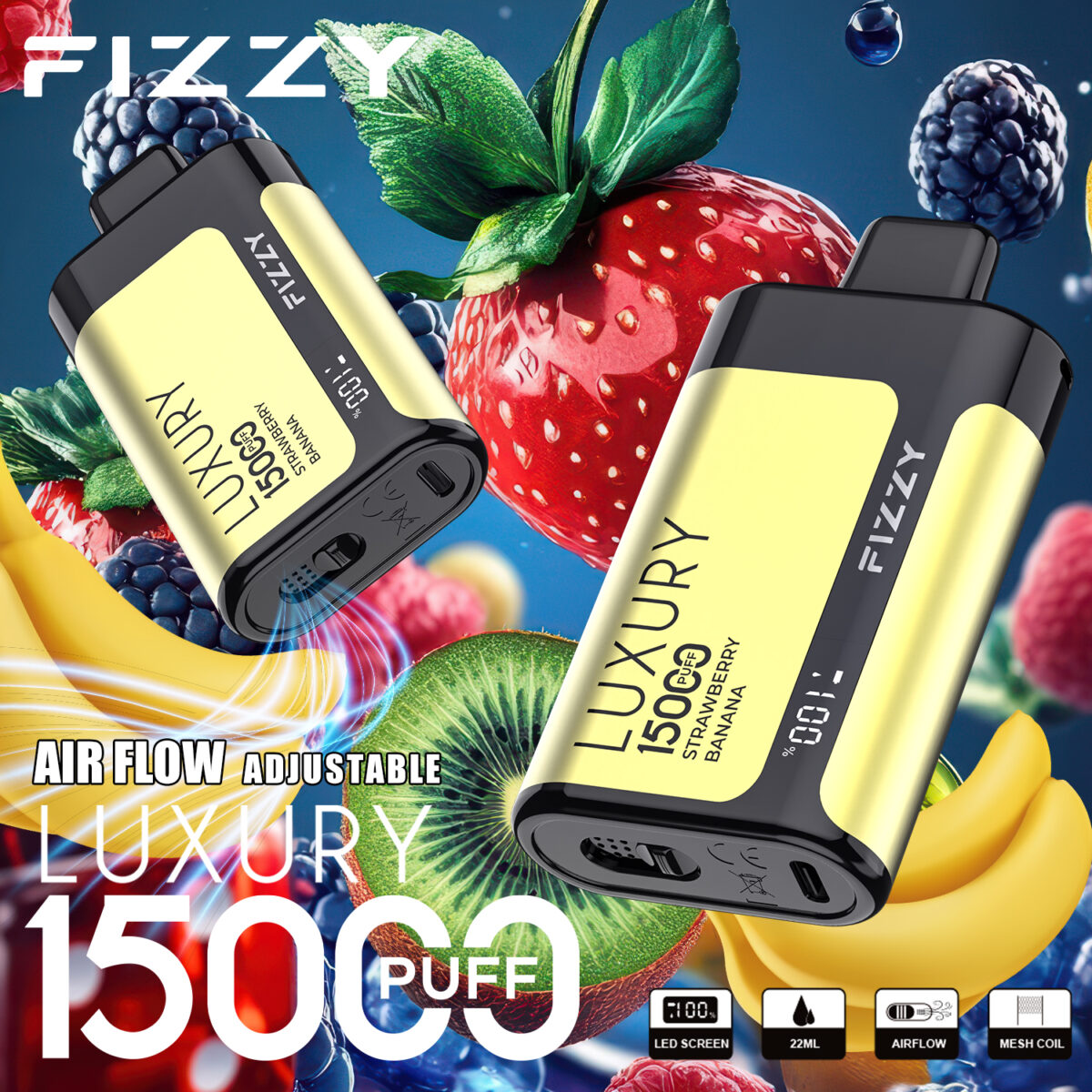 Fizzy Luxury 15000 15k Züge 22ml Original Edition Lcd-anzeige Einweg-e-zigarette