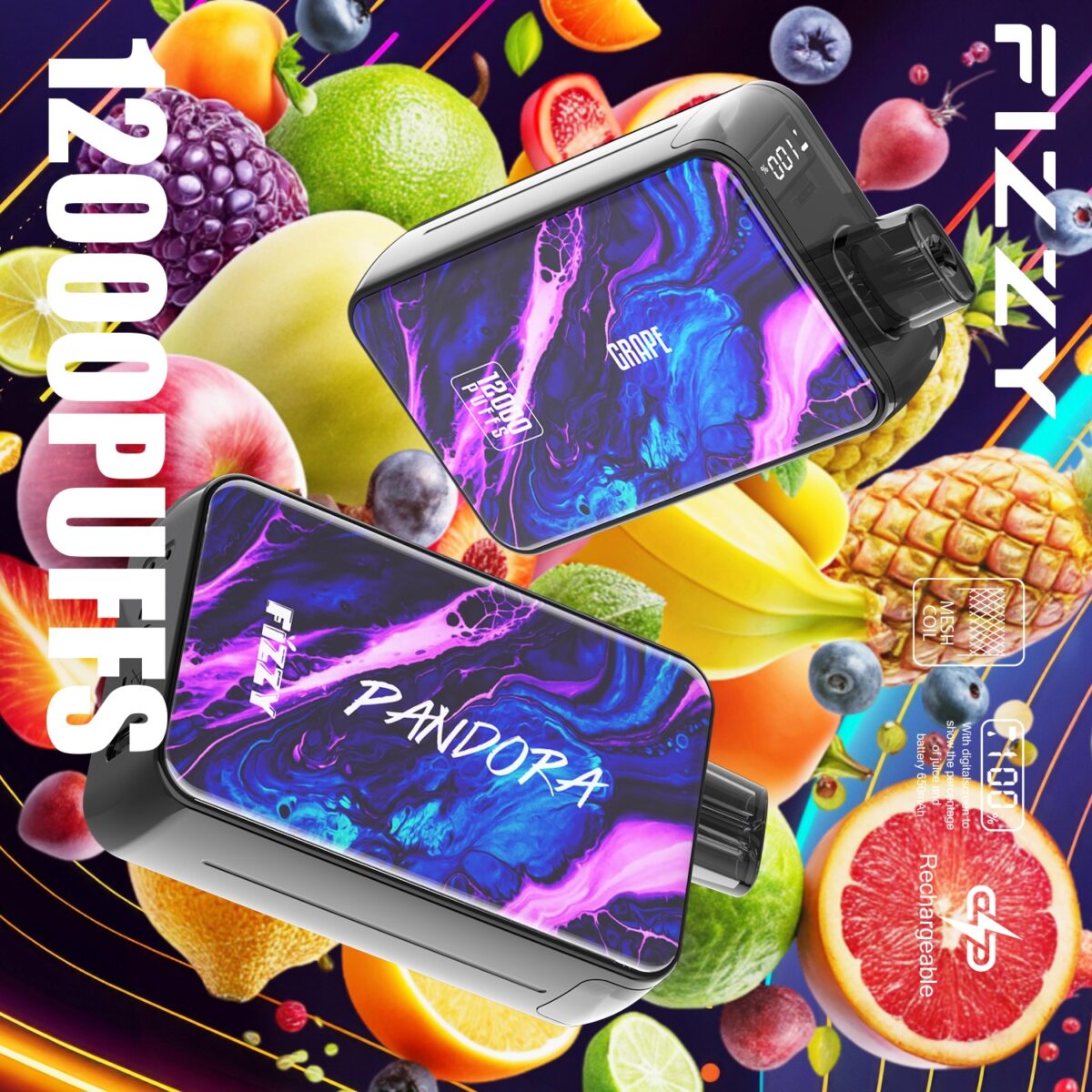 Fizzy Pandora 12000 12k Züge 2% 5% Nikotin Originalausgabe Lcd-anzeige Einweg-e-zigarette