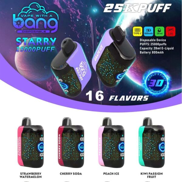 Bang Starry 25000 25k Züge Angesagteste Led-anzeige Einweg-e-zigarette