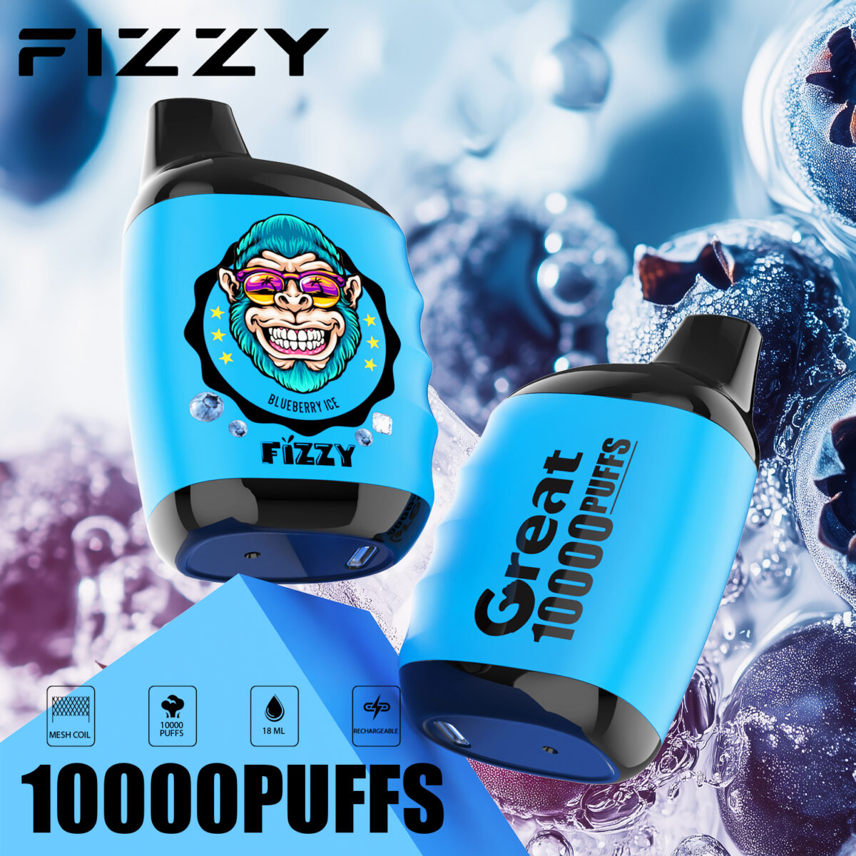 Fizzy Great 10000 10k Züge 2% 5% Nikotin Originalausgabe Einweg-e-zigarette