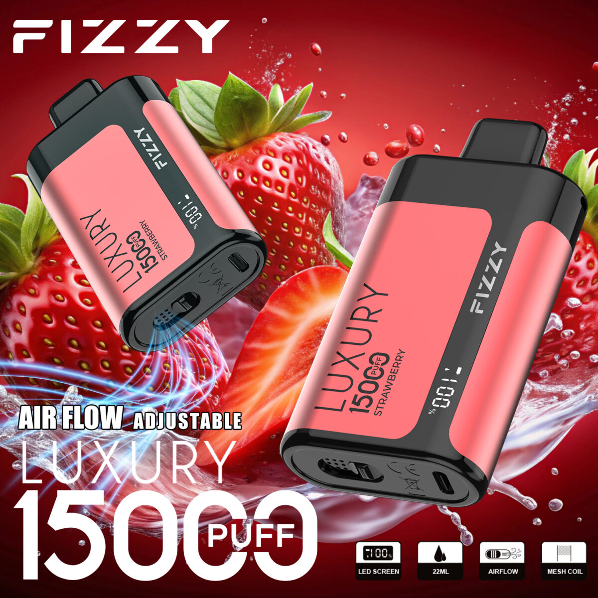 Fizzy Luxury 15000 15k Züge 22ml Original Edition Lcd-anzeige Einweg-e-zigarette