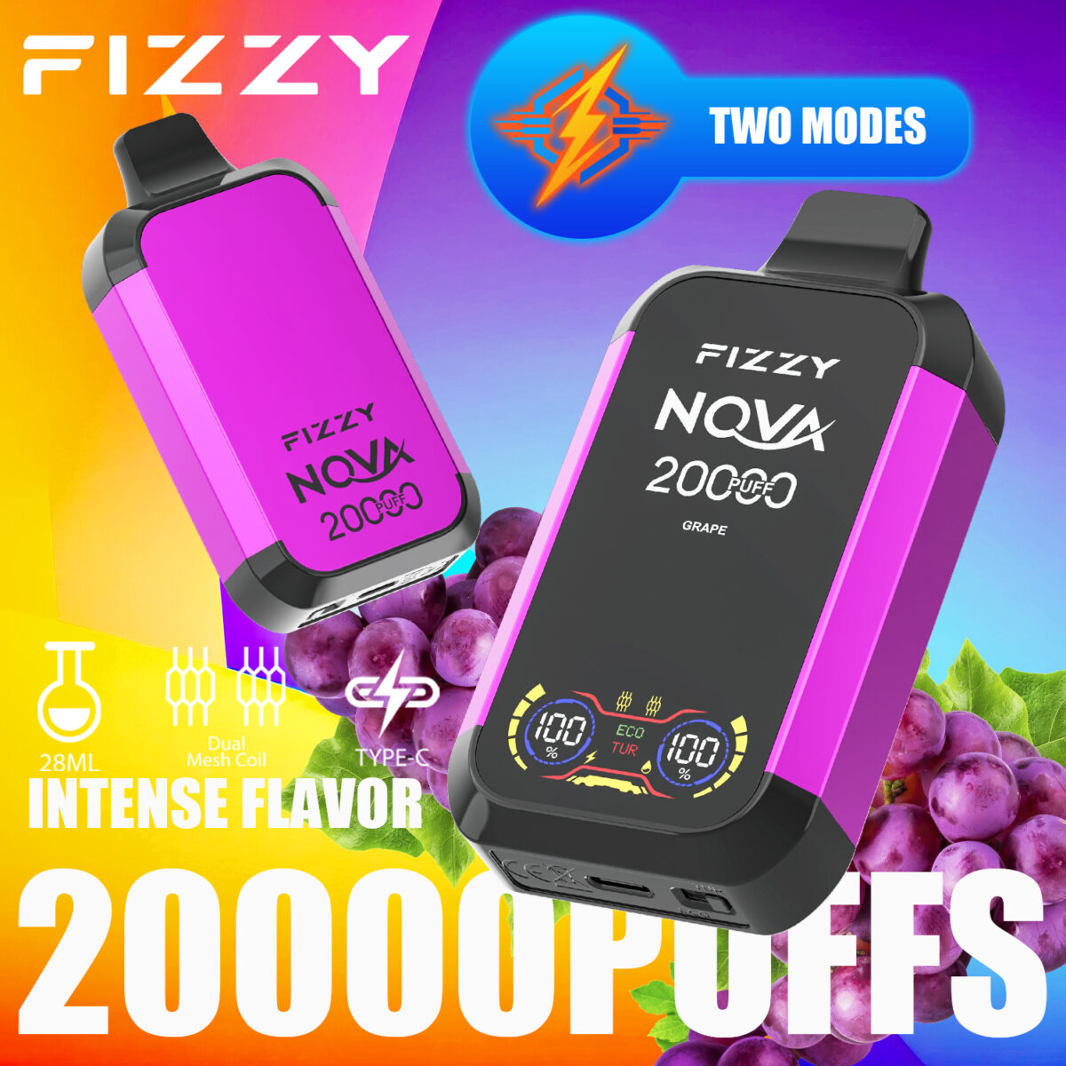 Fizzy Nova 20000 20k Züge Original Edition Dual Mesh Lcd-anzeige Einweg-e-zigarette