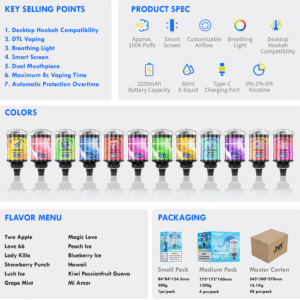 Jnr Mega Shisha Hookah 100000 100k Züge Große Kapazität Led-anzeige Einweg-e-zigarette