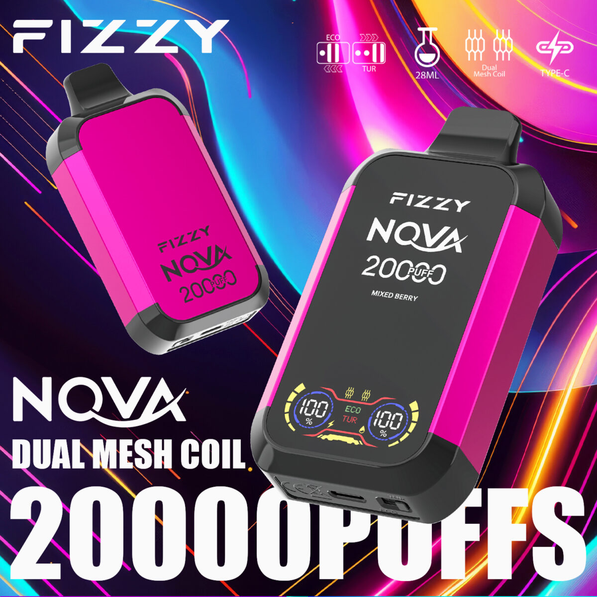 Fizzy Nova 20000 20k Züge Original Edition Dual Mesh Lcd-anzeige Einweg-e-zigarette