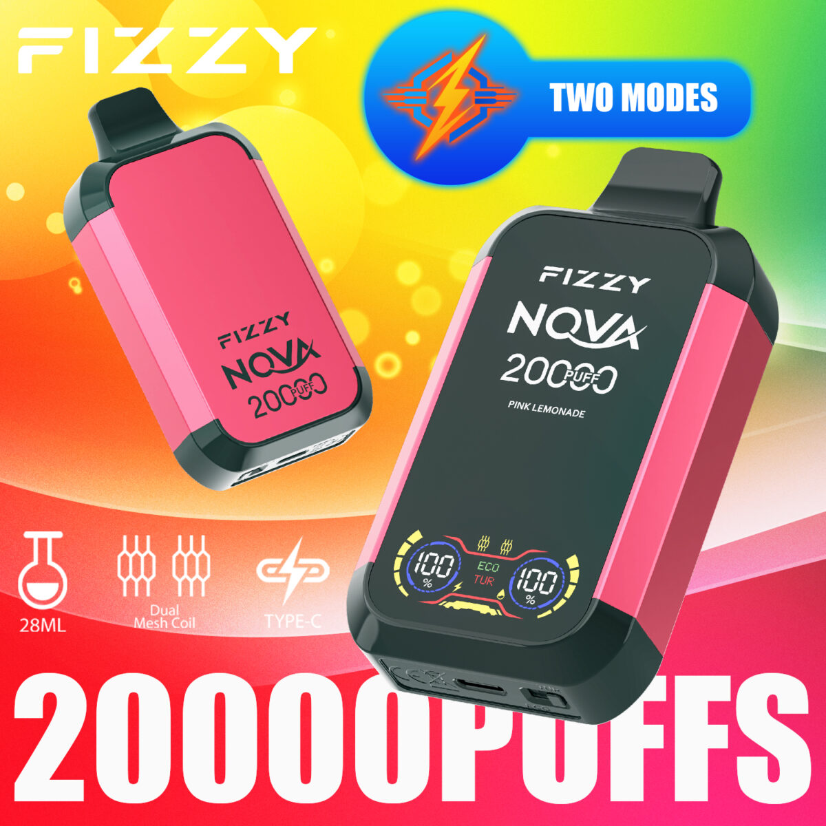Fizzy Nova 20000 20k Züge Original Edition Dual Mesh Lcd-anzeige Einweg-e-zigarette