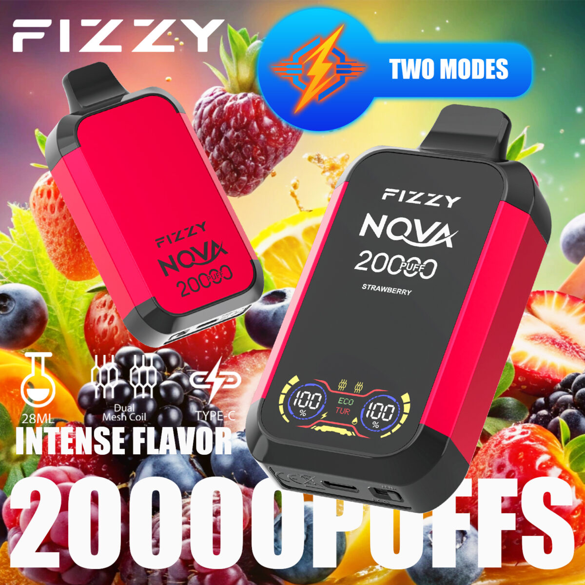 Fizzy Nova 20000 20k Züge Original Edition Dual Mesh Lcd-anzeige Einweg-e-zigarette