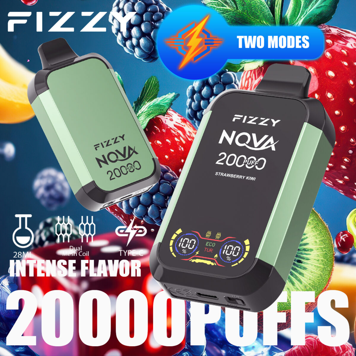 Fizzy Nova 20000 20k Züge Original Edition Dual Mesh Lcd-anzeige Einweg-e-zigarette